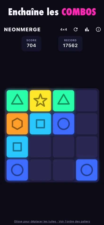 Tuiles de plusieurs couleurs et formes en cours de partie