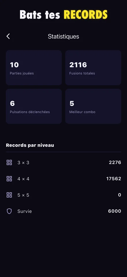 Écran de statistiques et records par niveau